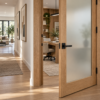 frosted glass wood door