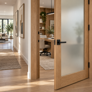 frosted glass wood door