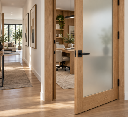 frosted glass wood door